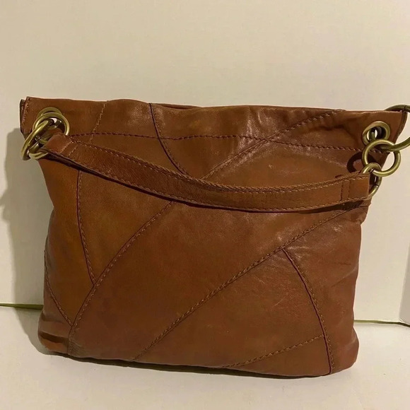 Fossil brown distressed leather hobo handbag - Picture 1 of 8
